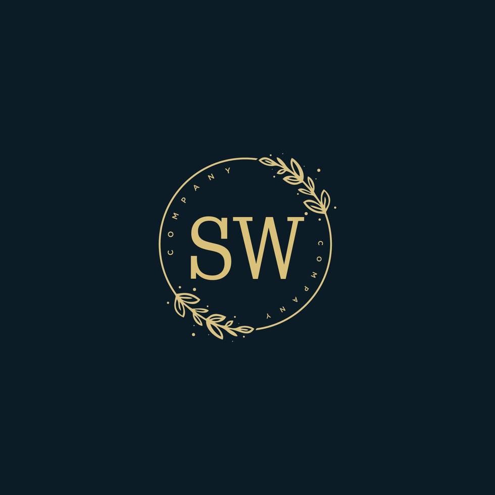 Initial SW beauty monogram and elegant logo design, handwriting logo of initial signature, wedding, fashion, floral and botanical with creative template. vector