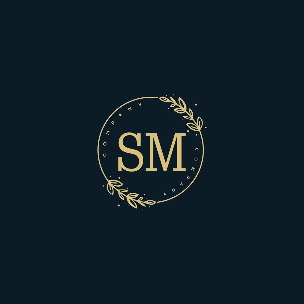 Initial SM beauty monogram and elegant logo design, handwriting logo of initial signature, wedding, fashion, floral and botanical with creative template. vector