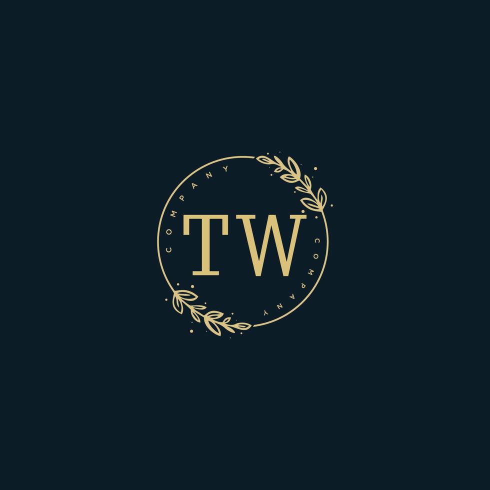 Initial TW beauty monogram and elegant logo design, handwriting logo of initial signature, wedding, fashion, floral and botanical with creative template. vector