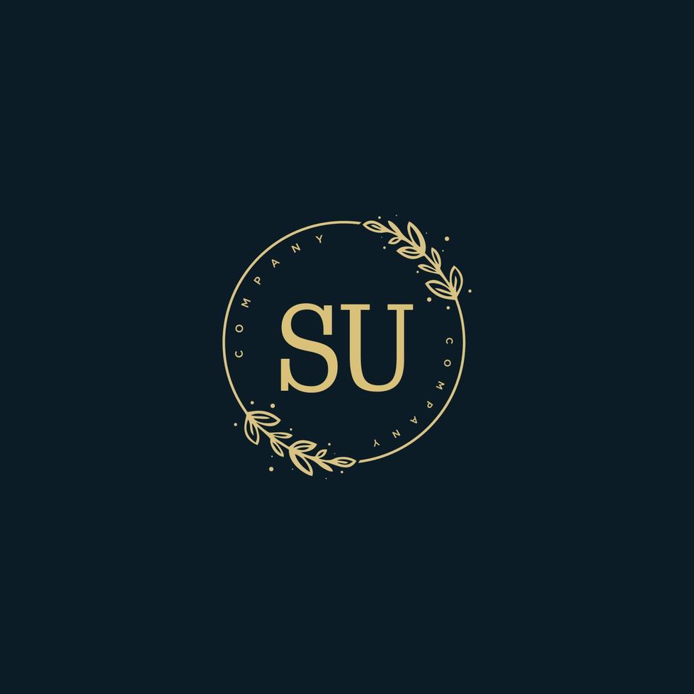 Initial SU beauty monogram and elegant logo design, handwriting logo of initial signature, wedding, fashion, floral and botanical with creative template. vector