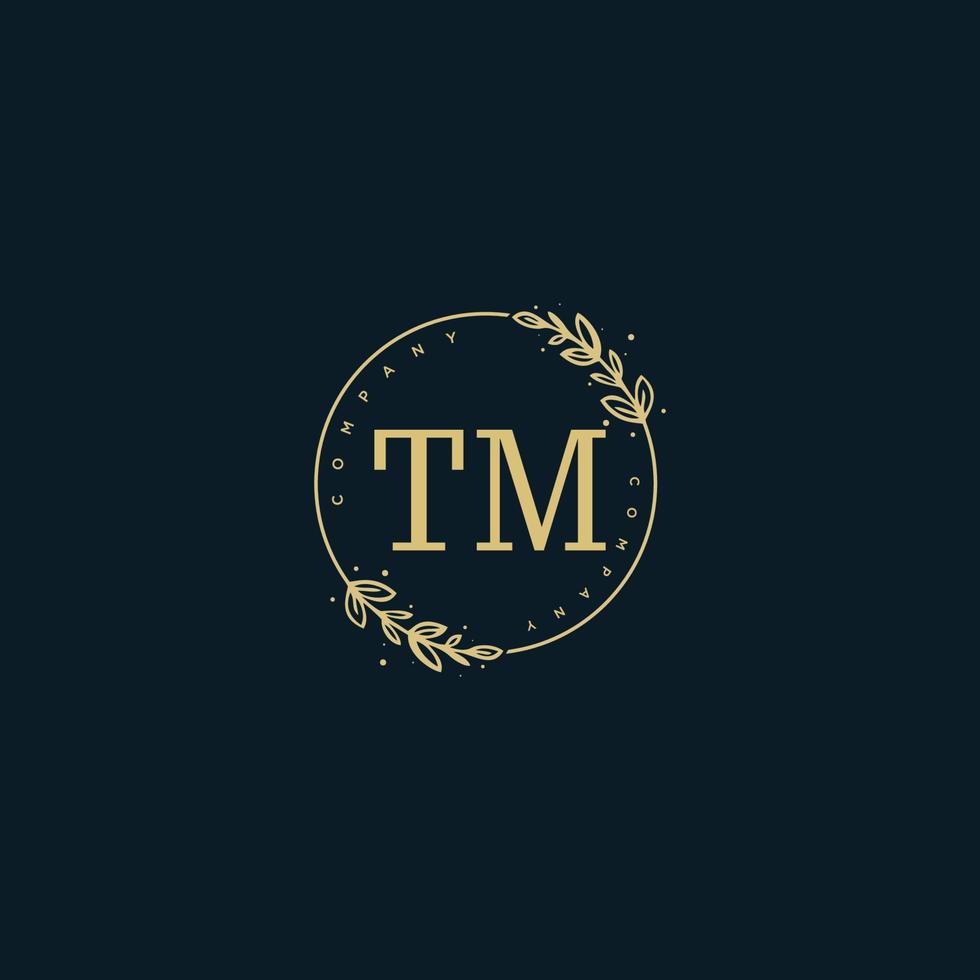 Initial TM beauty monogram and elegant logo design, handwriting logo of initial signature, wedding, fashion, floral and botanical with creative template. vector