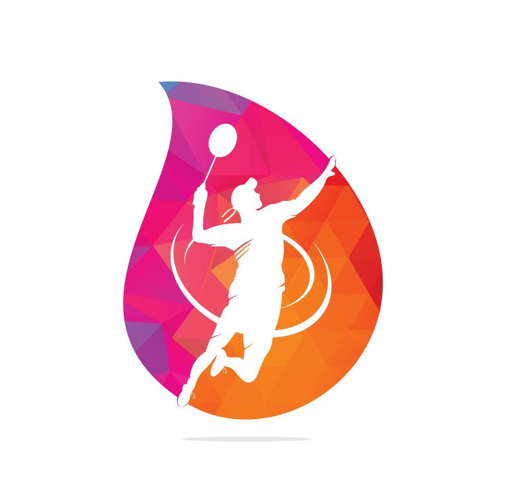 Modern Passionate Badminton Player in Action logo - Passionate Winning Moment Smash. Abstract Professional Young Badminton Athlete in Passionate Pose. vector