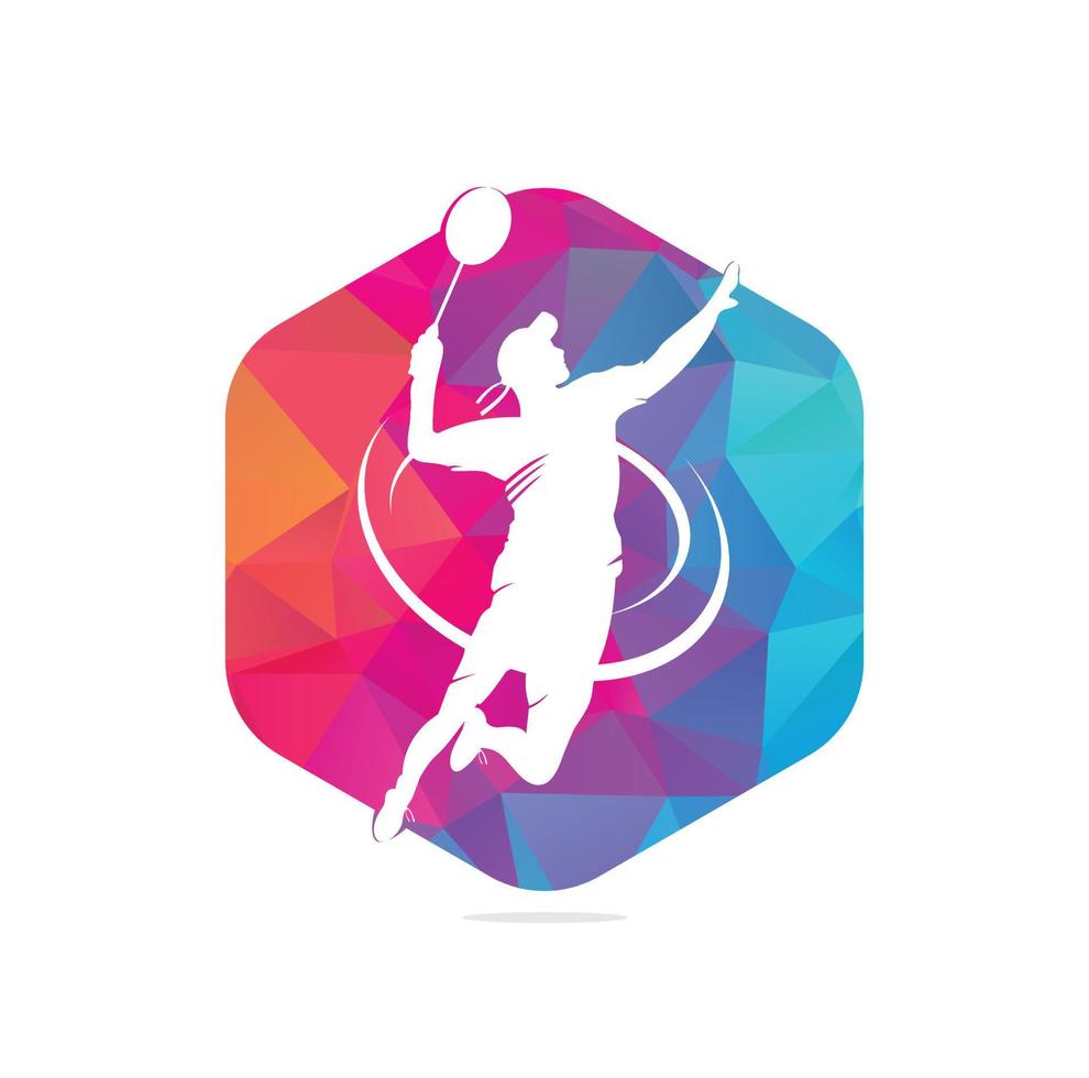 Modern Passionate Badminton Player in Action logo - Passionate Winning Moment Smash. Abstract Professional Young Badminton Athlete in Passionate Pose. vector