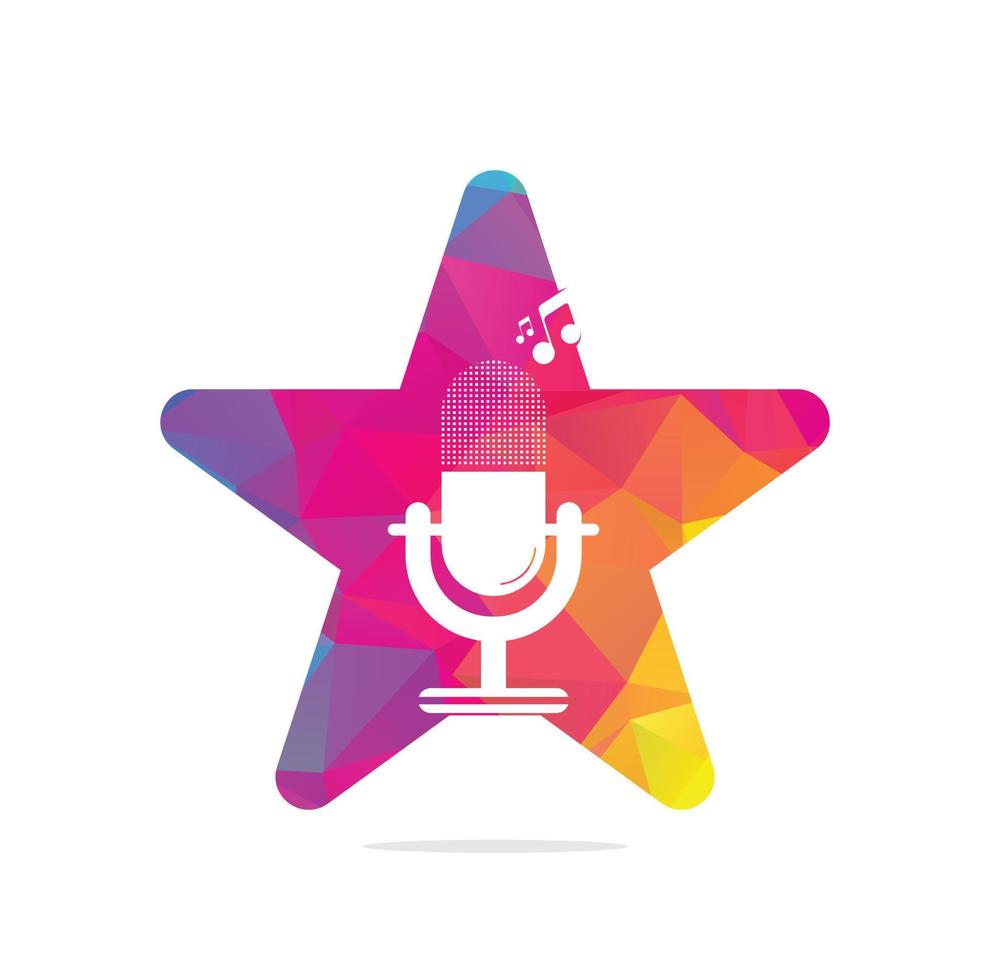 microphone star shape concept logo design. Studio table microphone with broadcast icon design. vector