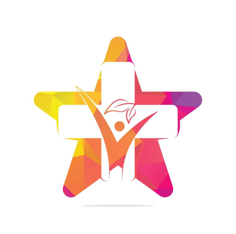 Logo for the clinic, pharmaceutical company.cross health in star concept Logo of the family doctor, first aid. Health and medical cabinet. vector