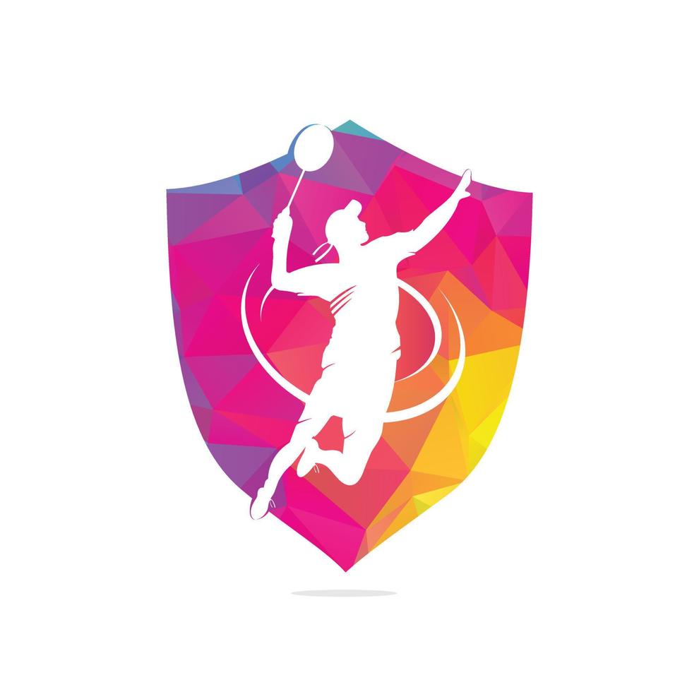 Modern Passionate Badminton Player in Action logo - Passionate Winning Moment Smash. Abstract Professional Young Badminton Athlete in Passionate Pose. vector