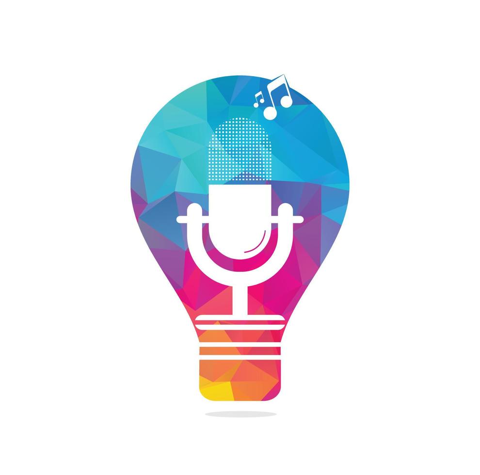 microphone bulb shape concept logo design. Studio table microphone with broadcast icon design. vector