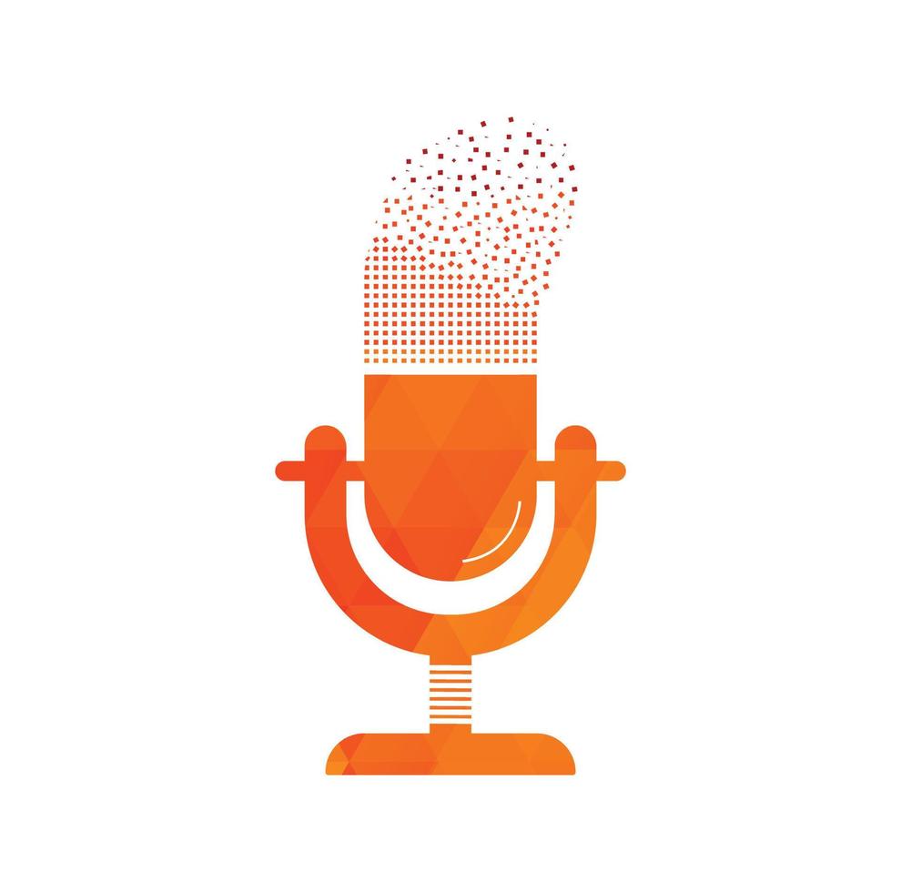 microphone Podcast pixels effect logo design. Studio table microphone with broadcast icon design. vector