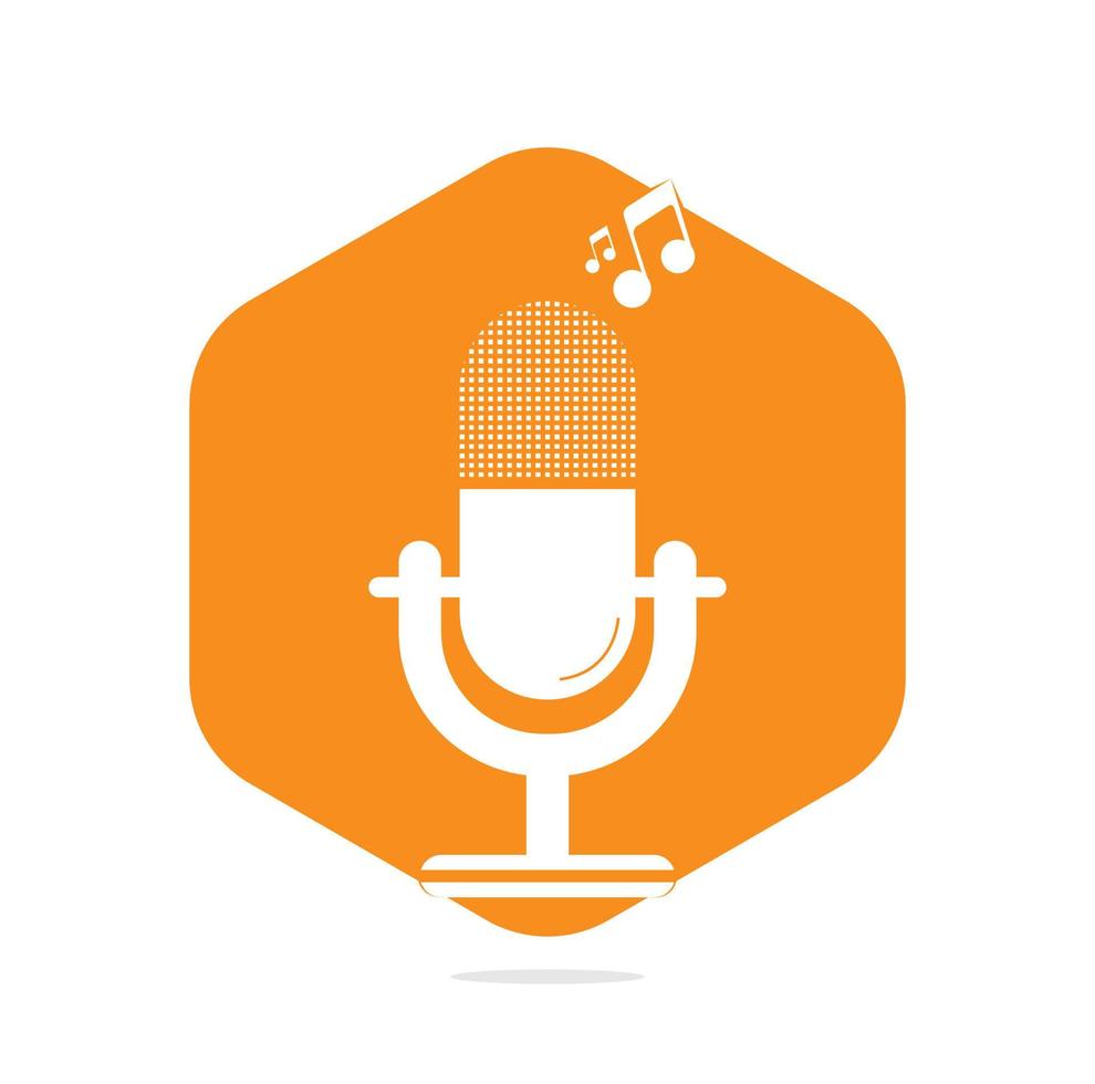 diseño de logotipo de podcast de micrófono. micrófono de mesa de estudio con diseño de icono de transmisión. vector