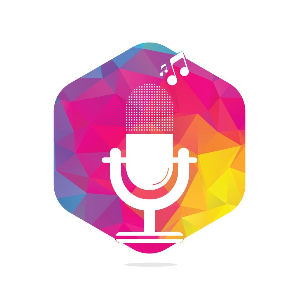microphone Podcast logo design. Studio table microphone with broadcast icon design. vector