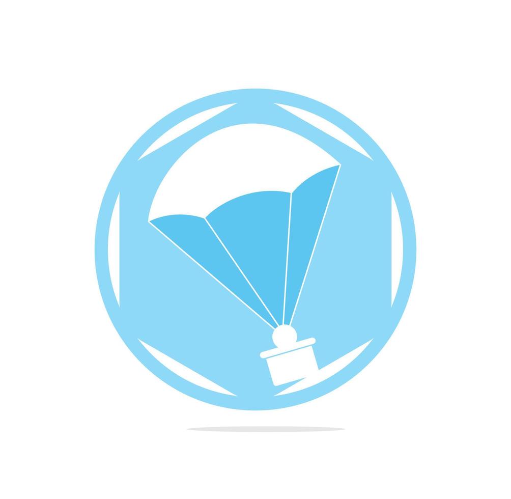 Gift delivery vector logo design. Parachute gift delivery concept emblem.