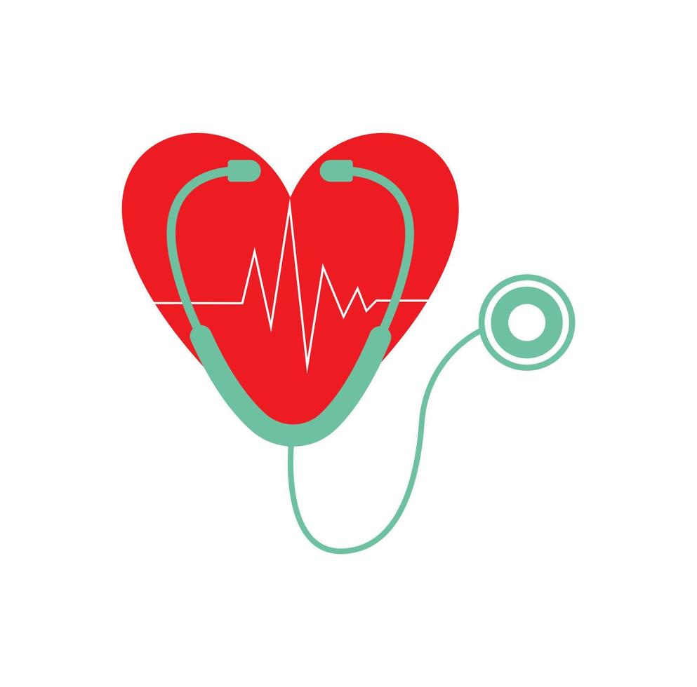 icono de estetoscopio con latidos del corazón. Símbolo de cardiología y salud del corazón, ilustración vectorial aislada. vector