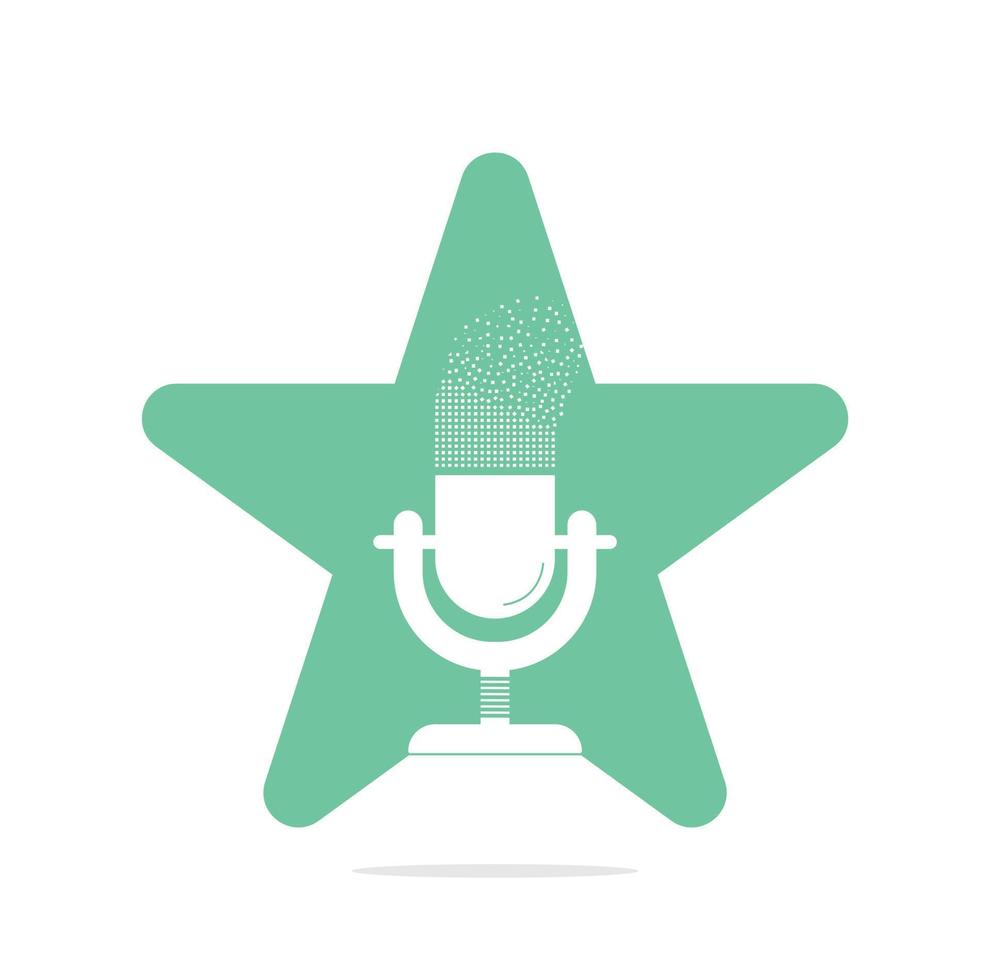 microphone star shape concept logo design. Studio table microphone with broadcast icon design. vector