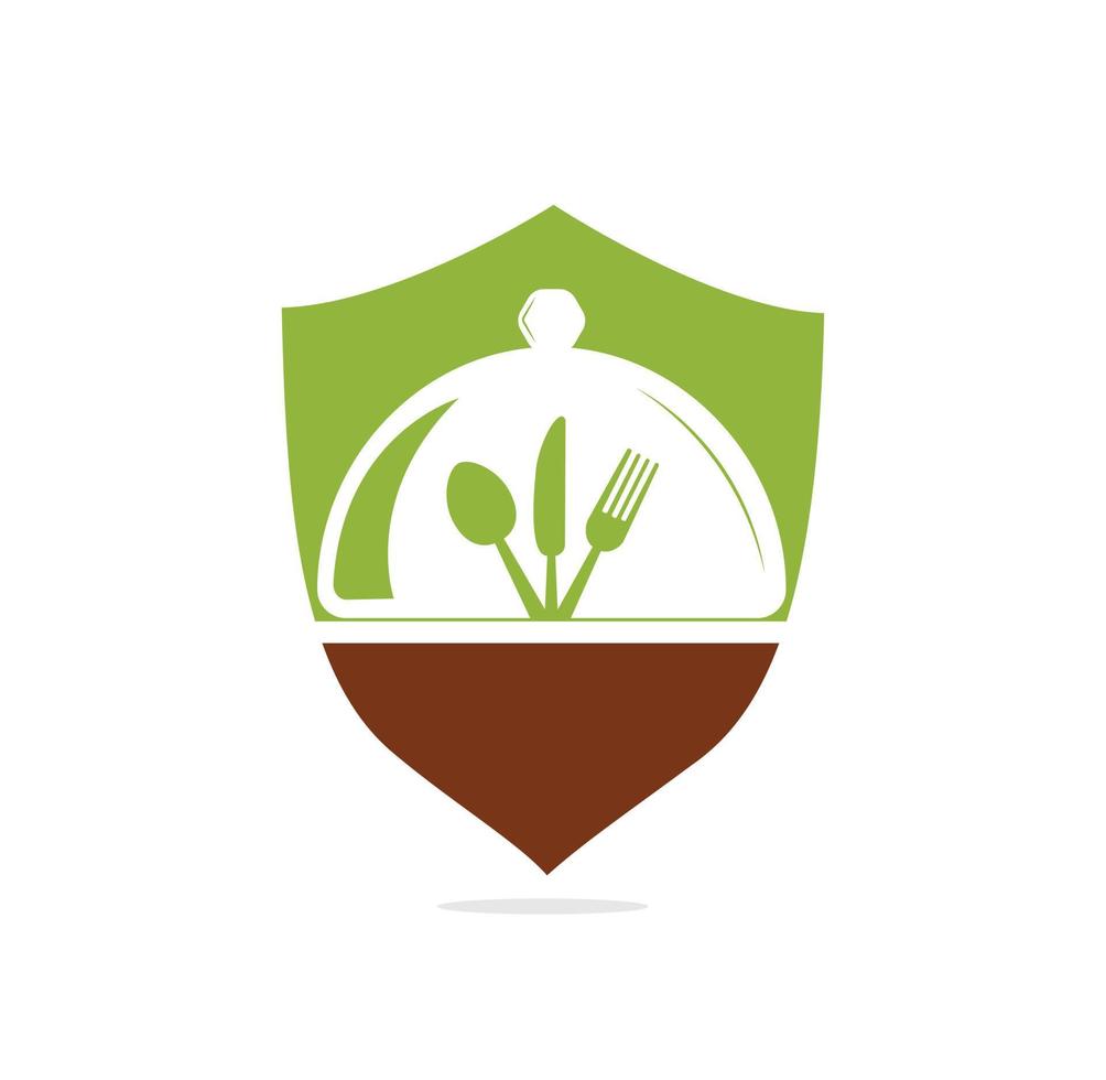 plantilla de logotipo de alimentos frescos. logo de comida con cuchara, cuchillo y tenedor. vector de plantilla de logotipo de alimentos saludables