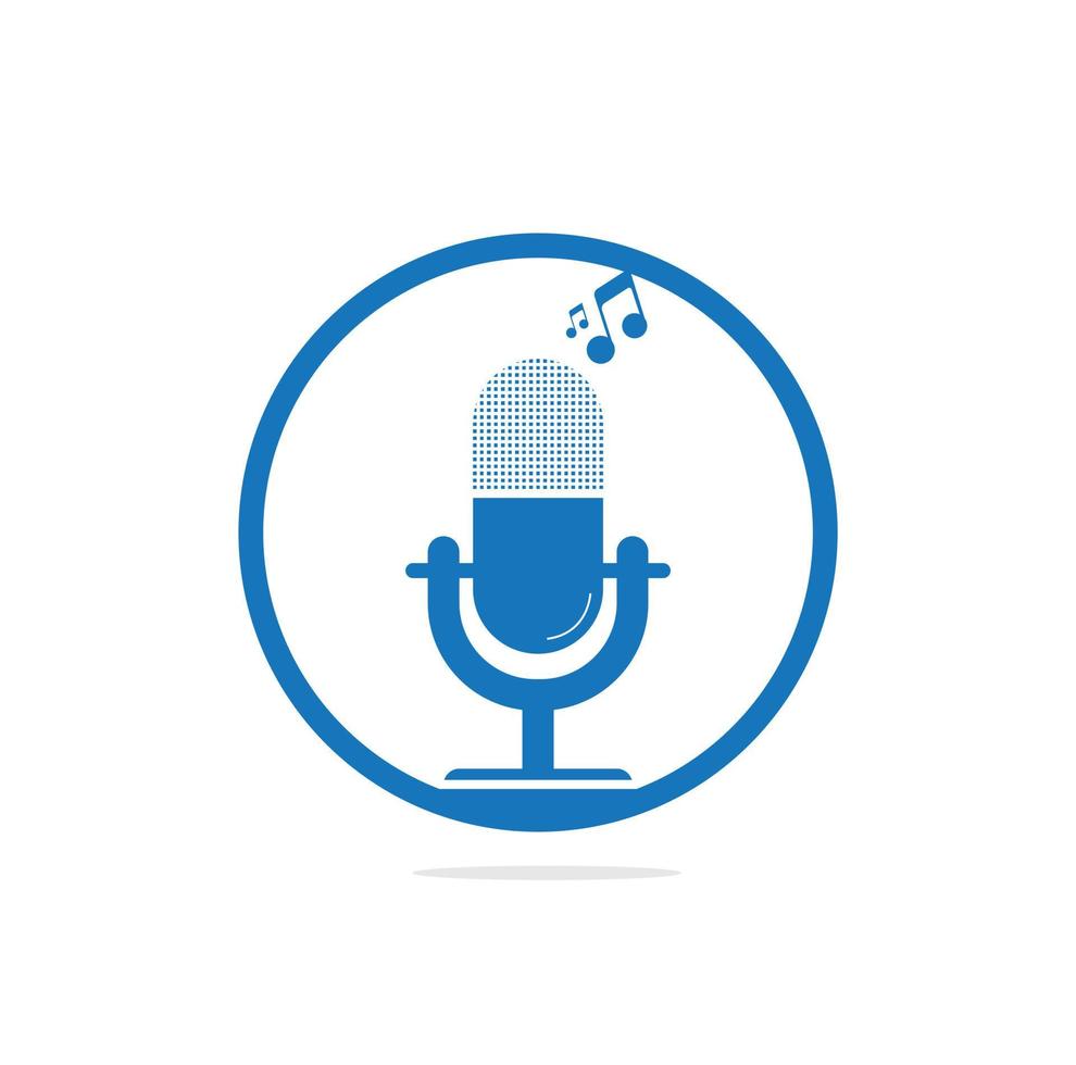 microphone Podcast logo design. Studio table microphone with broadcast icon design. vector