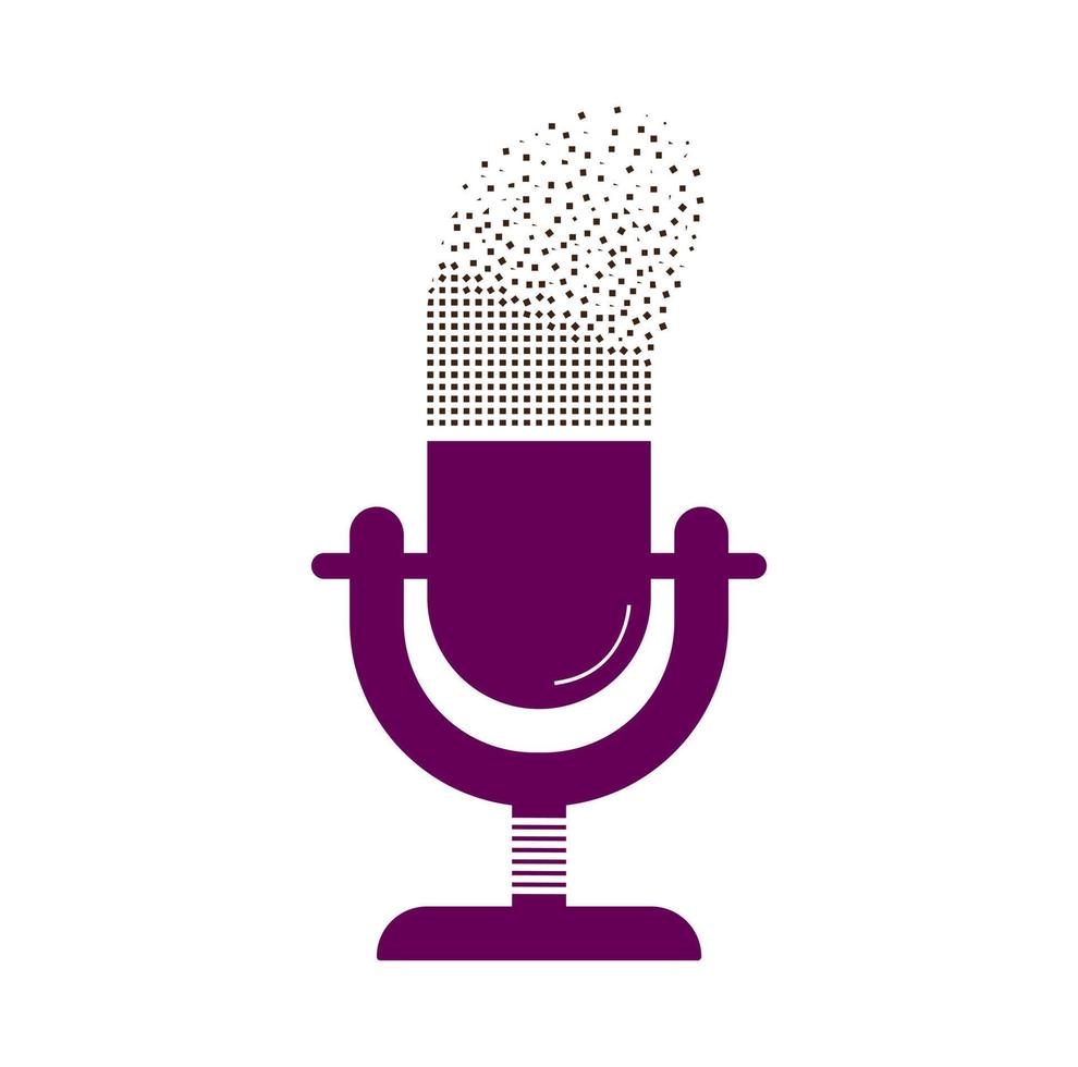 microphone Podcast pixels effect logo design. Studio table microphone with broadcast icon design. vector