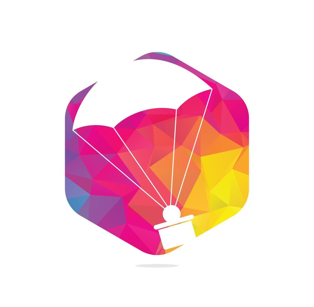 Gift delivery vector logo design. Parachute gift delivery concept emblem.
