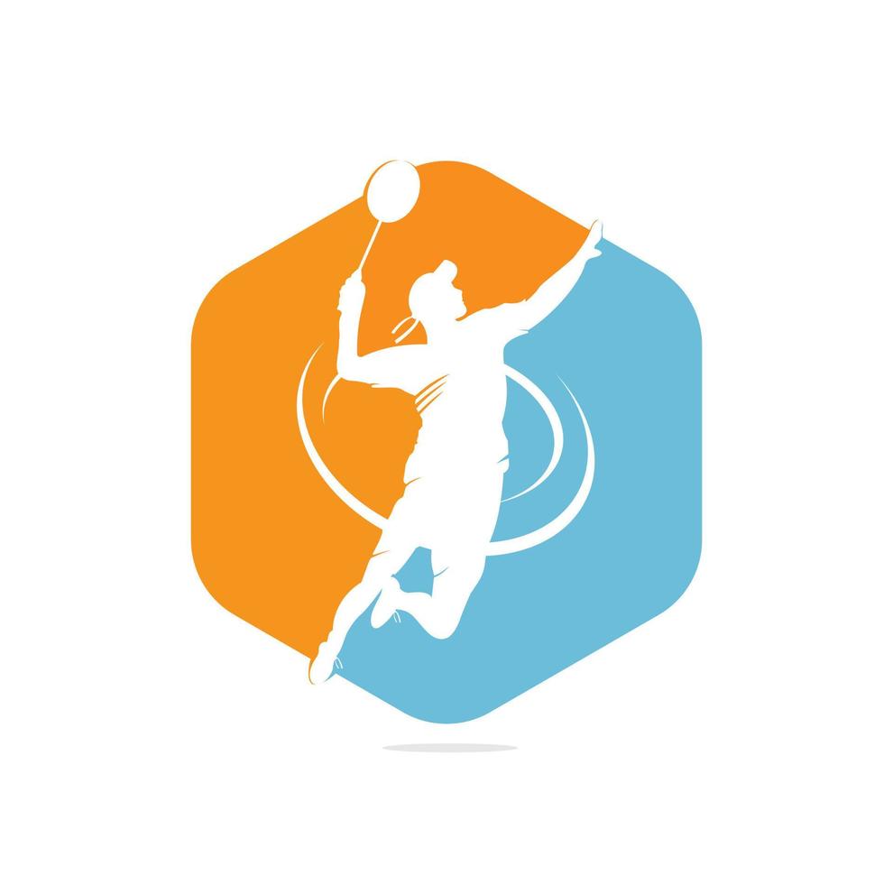 Modern Passionate Badminton Player in Action logo - Passionate Winning Moment Smash. Abstract Professional Young Badminton Athlete in Passionate Pose. vector