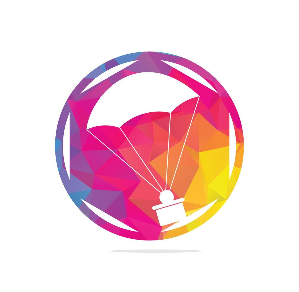 Gift delivery vector logo design. Parachute gift delivery concept emblem.