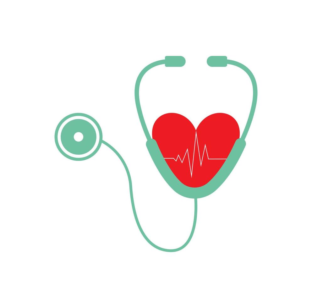 Stethoscope icon with heartbeat. Heart health and cardiology symbol, isolated vector illustration.