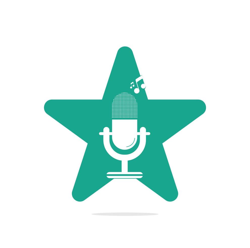 microphone star shape concept logo design. Studio table microphone with broadcast icon design. vector