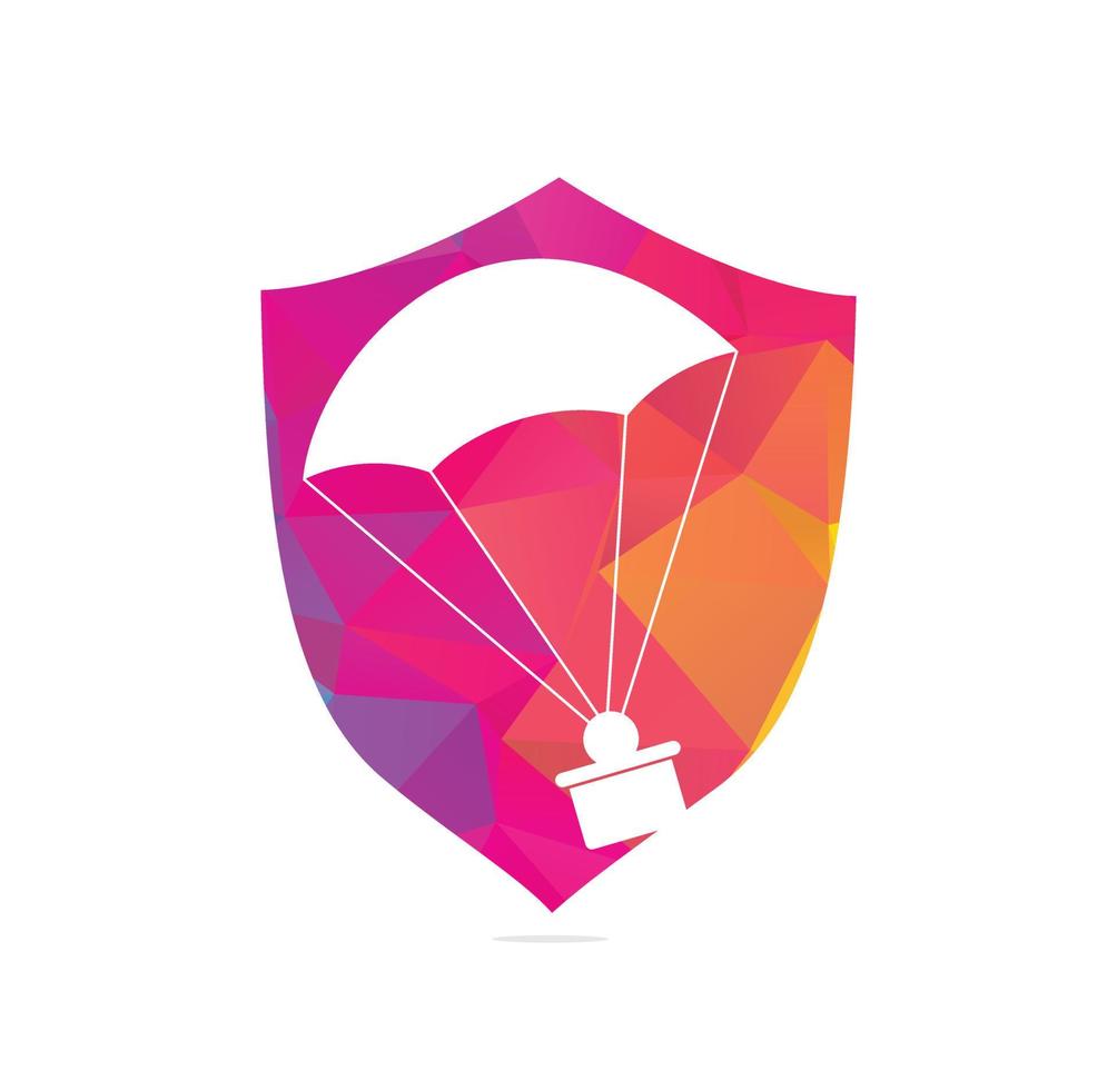 Gift delivery vector logo design. Parachute gift delivery concept emblem.
