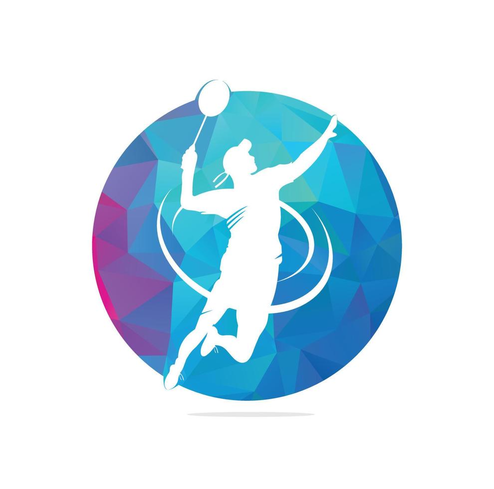 jugador de bádminton apasionado moderno en el logo de acción - momento ganador apasionado smash. atleta de bádminton joven profesional abstracto en pose apasionada. vector