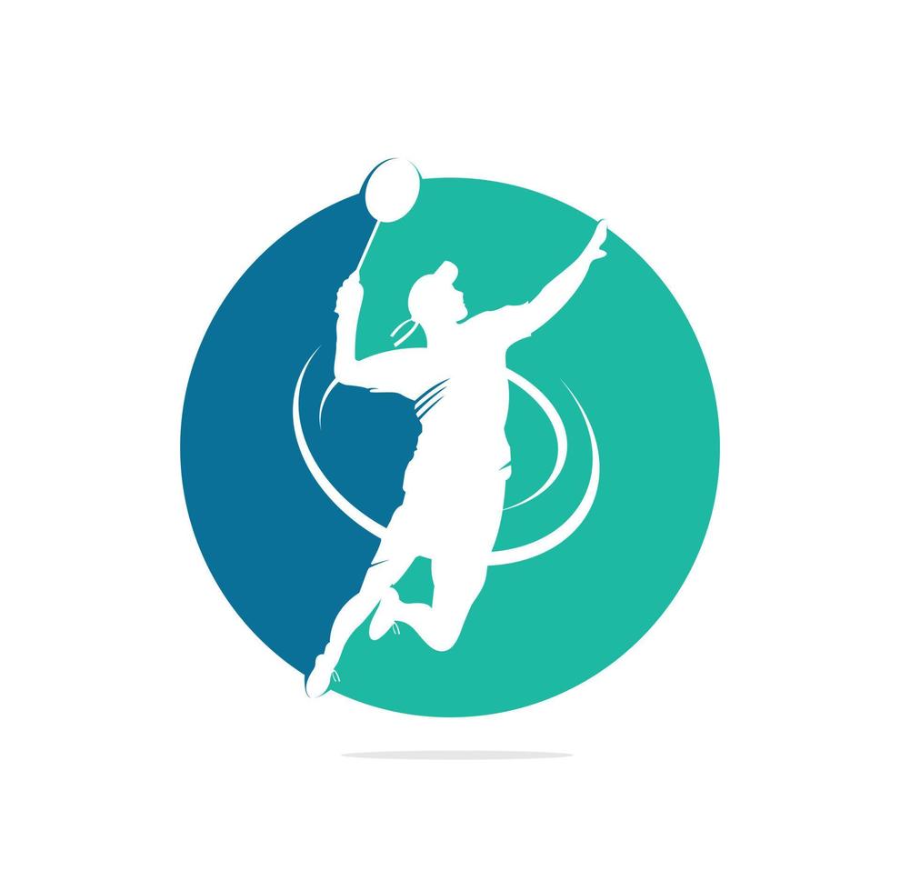 Modern Passionate Badminton Player in Action logo - Passionate Winning Moment Smash. Abstract Professional Young Badminton Athlete in Passionate Pose. vector