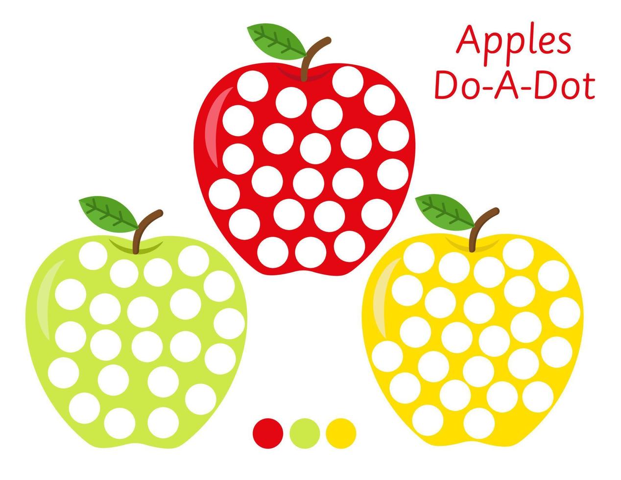 Do a dot activity for kids. Apples painting worksheet for toddlers and preschool education.  Fine motor skills educational game vector
