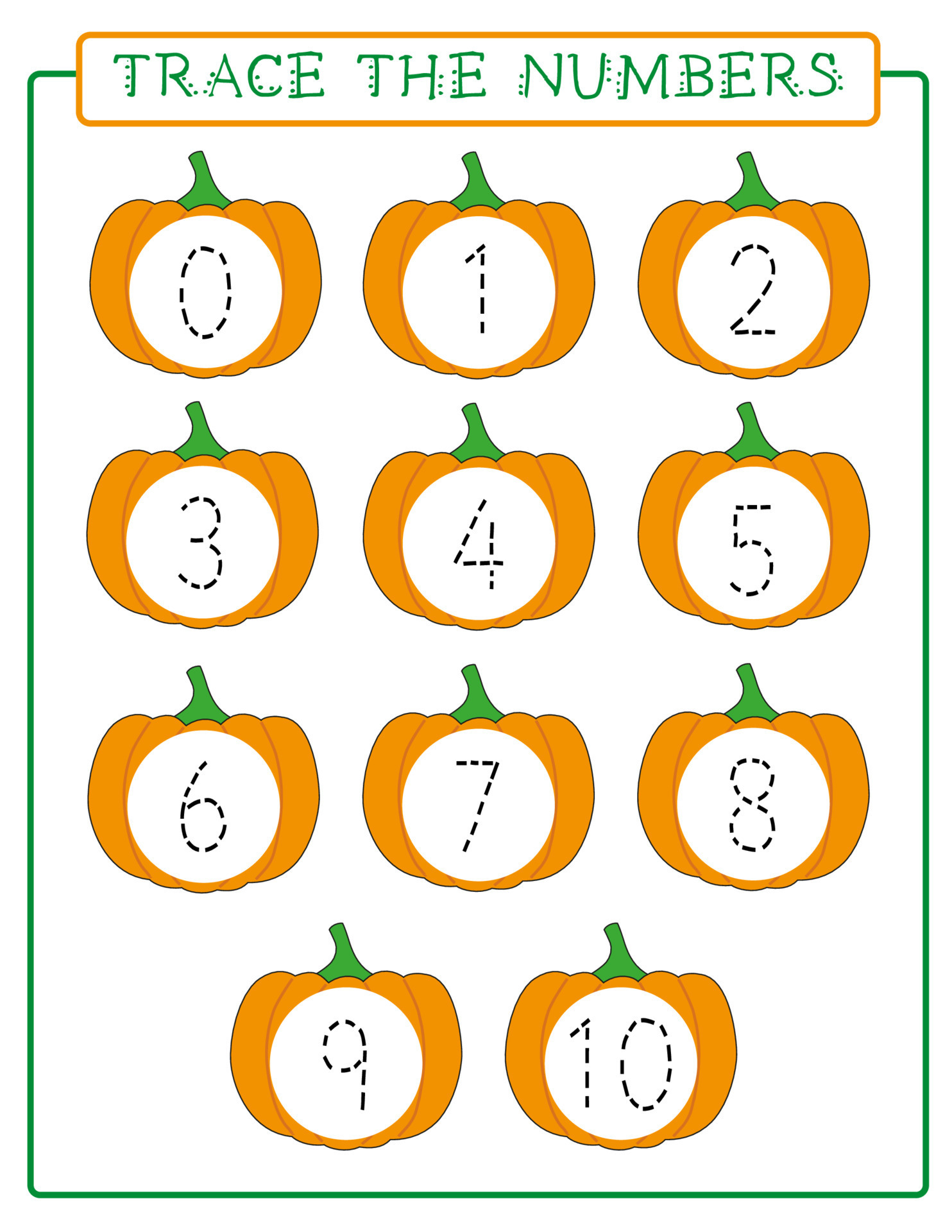 Trace the numbers worksheet for kids. Fall themed activity for children