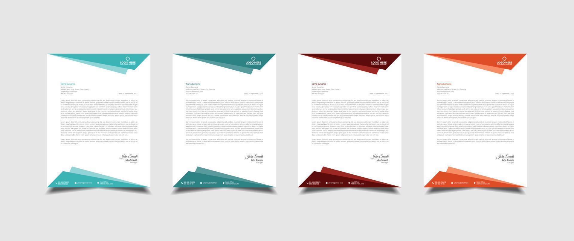 Creative and professional corporate company business letterhead template design with color variation bundle vector