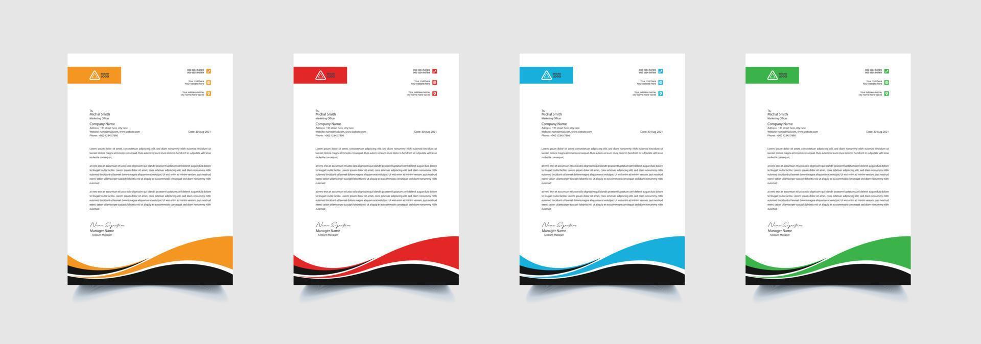 Creative and professional corporate company business letterhead template design with color variation bundle vector