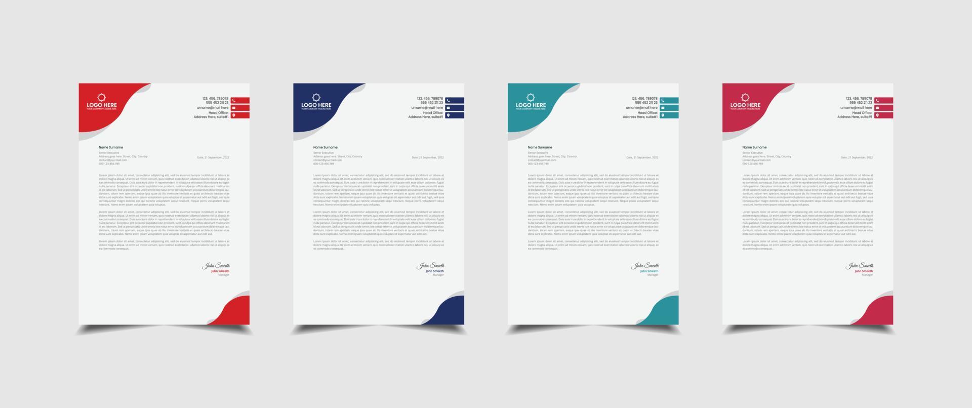 Creative and professional corporate company business letterhead template design with color variation bundle vector