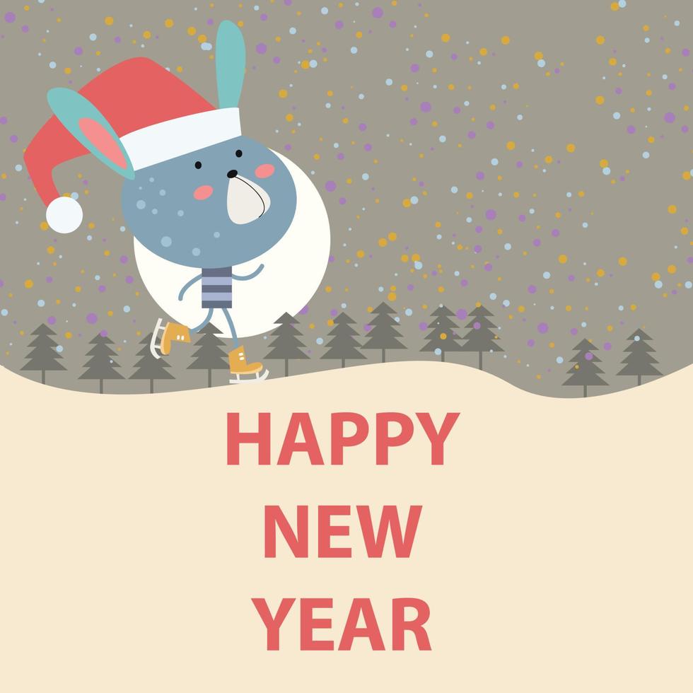 Happy New Year, male rabbit playing sky in winter vector