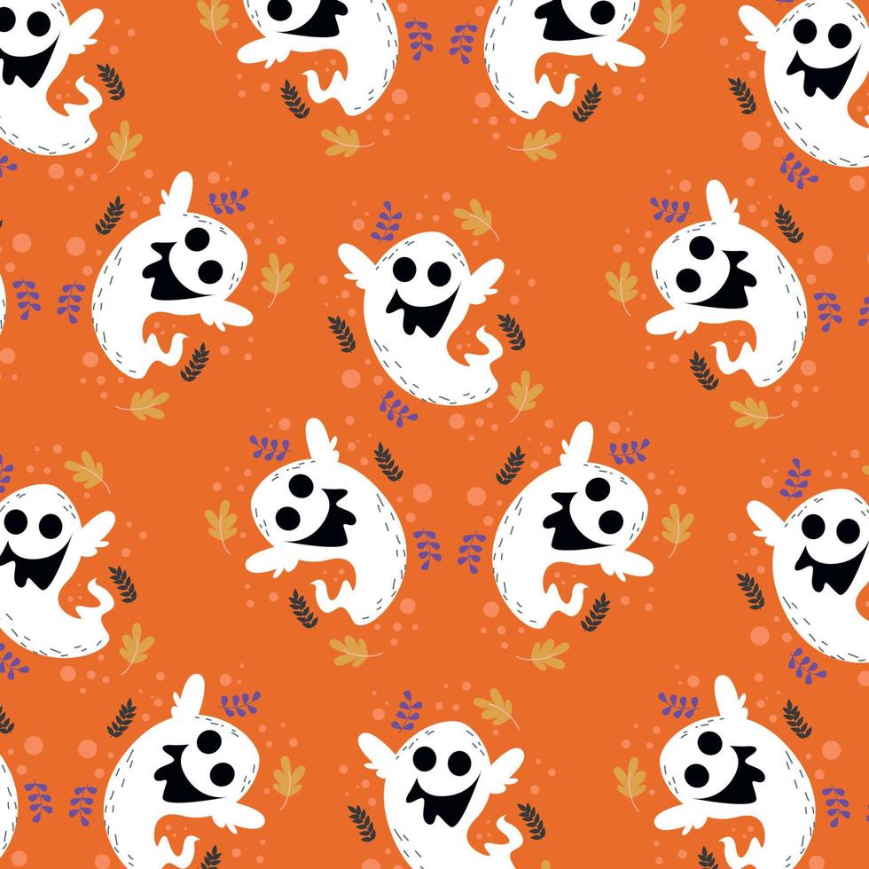 Halloween cute ghost doodle pattern. Backgrounds with simple spooky characters or scary ghost monsters. vector