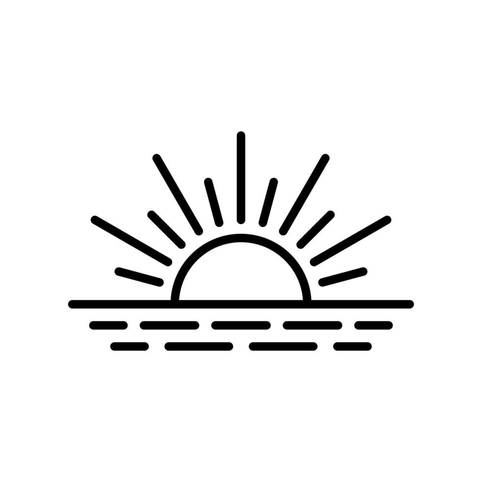 amanecer, icono de puesta de sol en el diseño de estilo de línea aislado sobre fondo blanco. trazo editable. vector