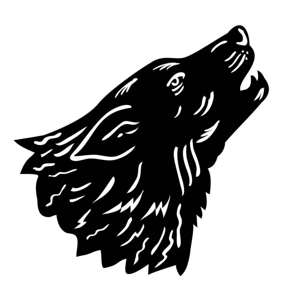 Wolf or Wild Dog Howling Head Side Woodcut Retro Black and White vector