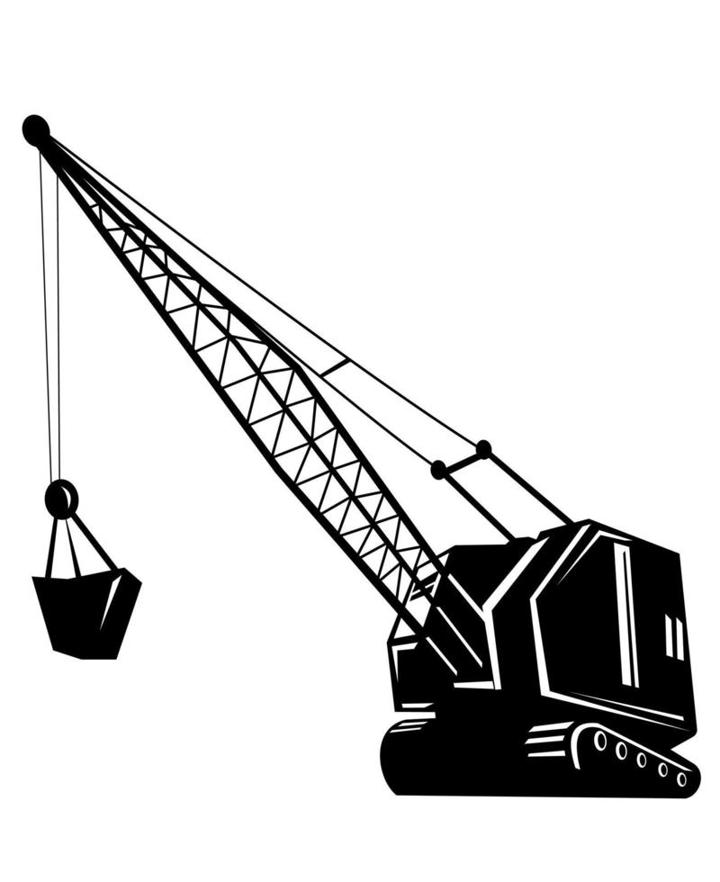 Mining Crane Mining Hoist with Boom Retro Woodcut Black and White Style vector
