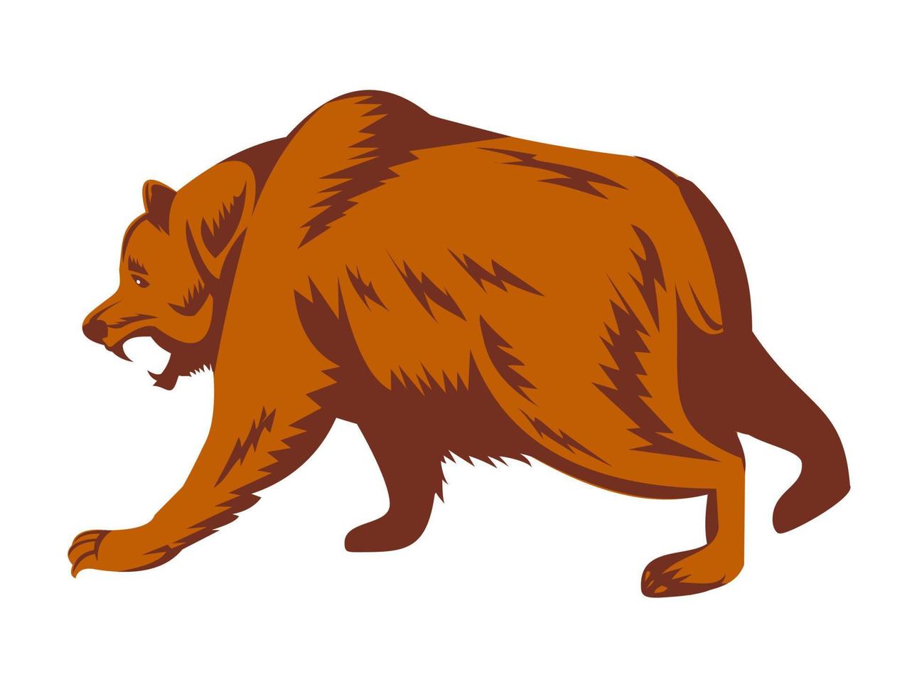 oso grizzly enojado o oso pardo norteamericano a punto de atacar al estilo de grabado retro lateral vector