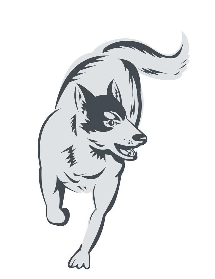 Siberian Husky Running Front View High Angle Retro Woodcut Style vector