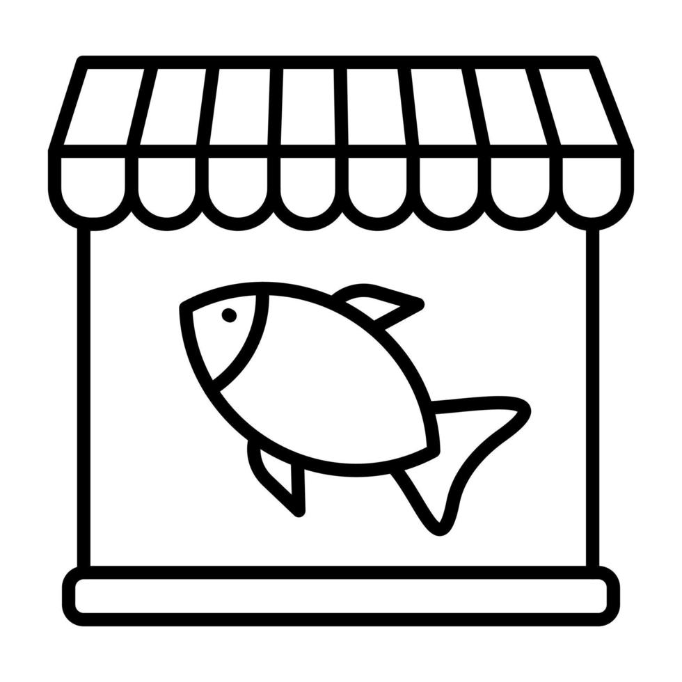 icono de línea de tienda de pescado vector