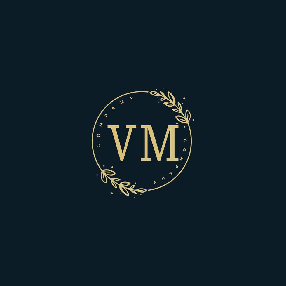 Initial VM beauty monogram and elegant logo design, handwriting logo of initial signature, wedding, fashion, floral and botanical with creative template. vector