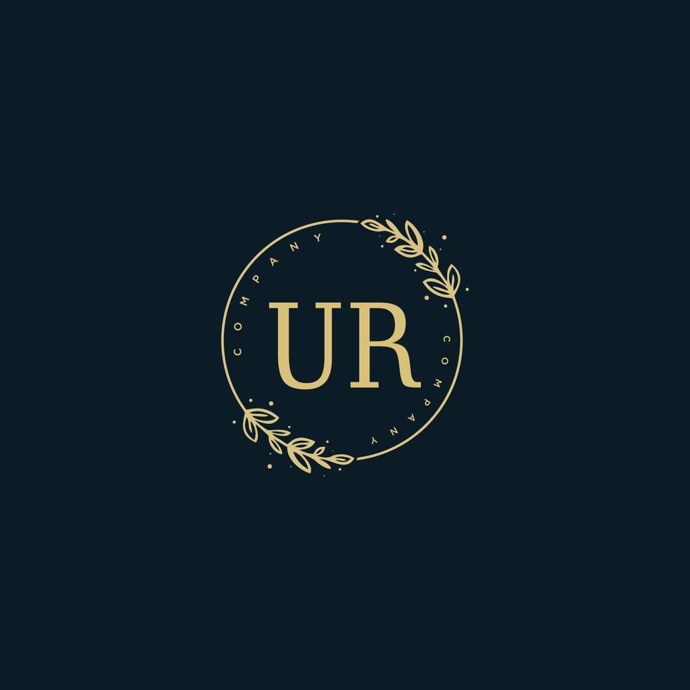 Initial UR beauty monogram and elegant logo design, handwriting logo of initial signature, wedding, fashion, floral and botanical with creative template. vector