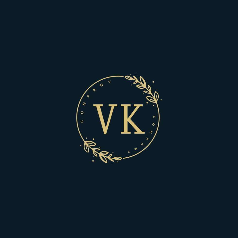 Initial VK beauty monogram and elegant logo design, handwriting logo of initial signature, wedding, fashion, floral and botanical with creative template. vector