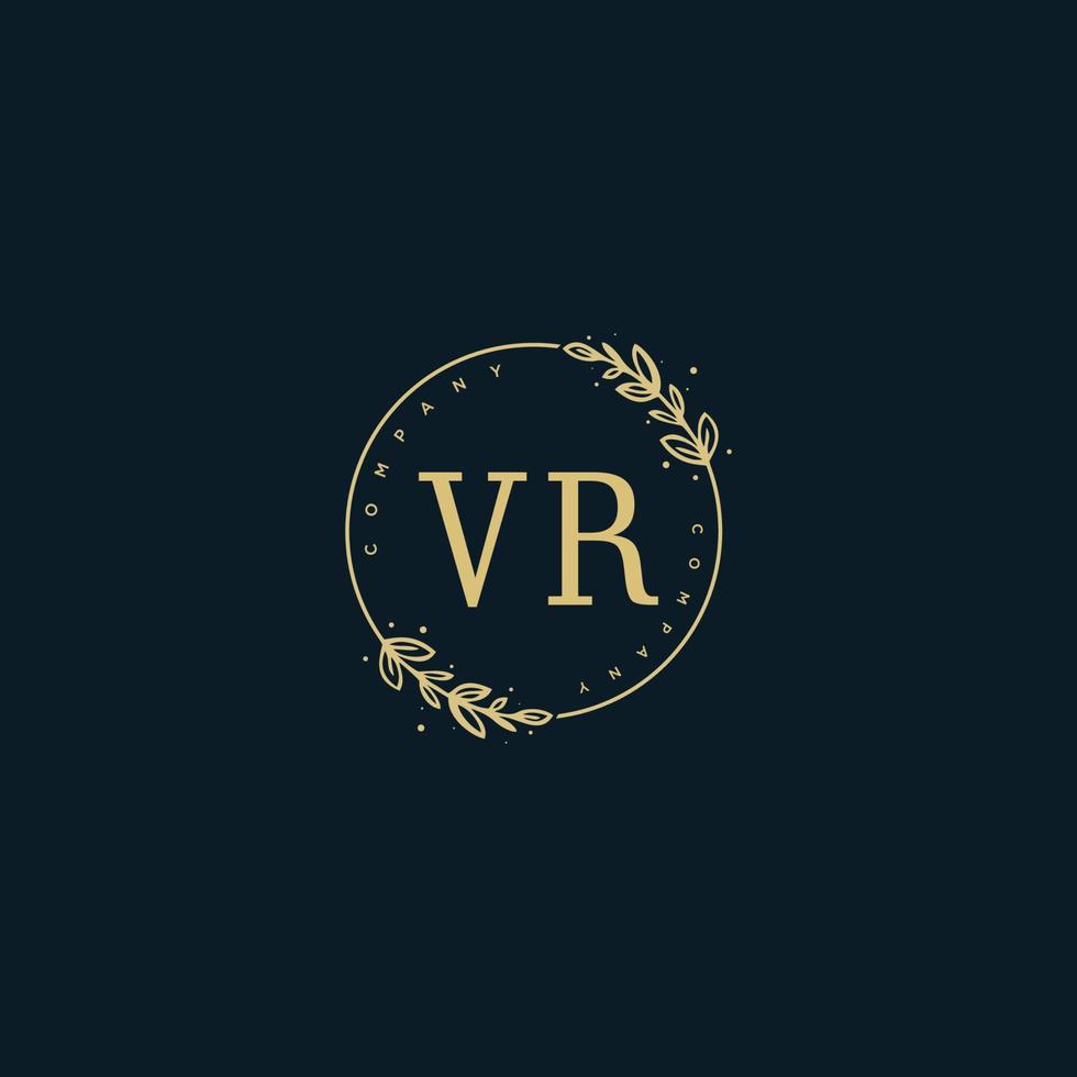 Initial VR beauty monogram and elegant logo design, handwriting logo of initial signature, wedding, fashion, floral and botanical with creative template. vector