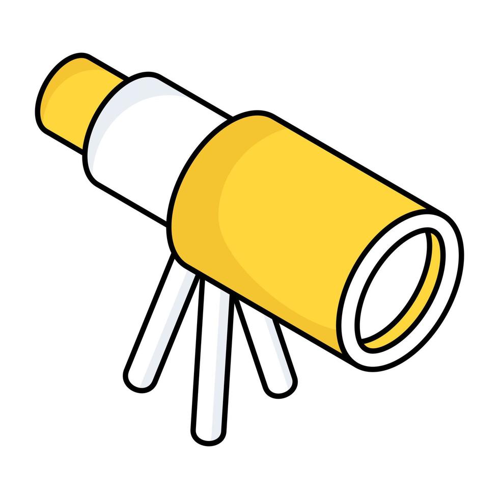 A space research tool icon, flat design of telescope vector