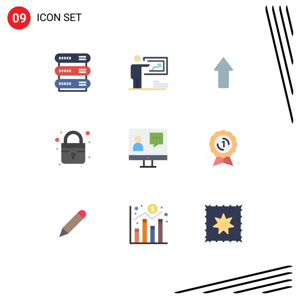 Modern Set of 9 Flat Colors Pictograph of consulting secure man lock upload Editable Vector Design Elements