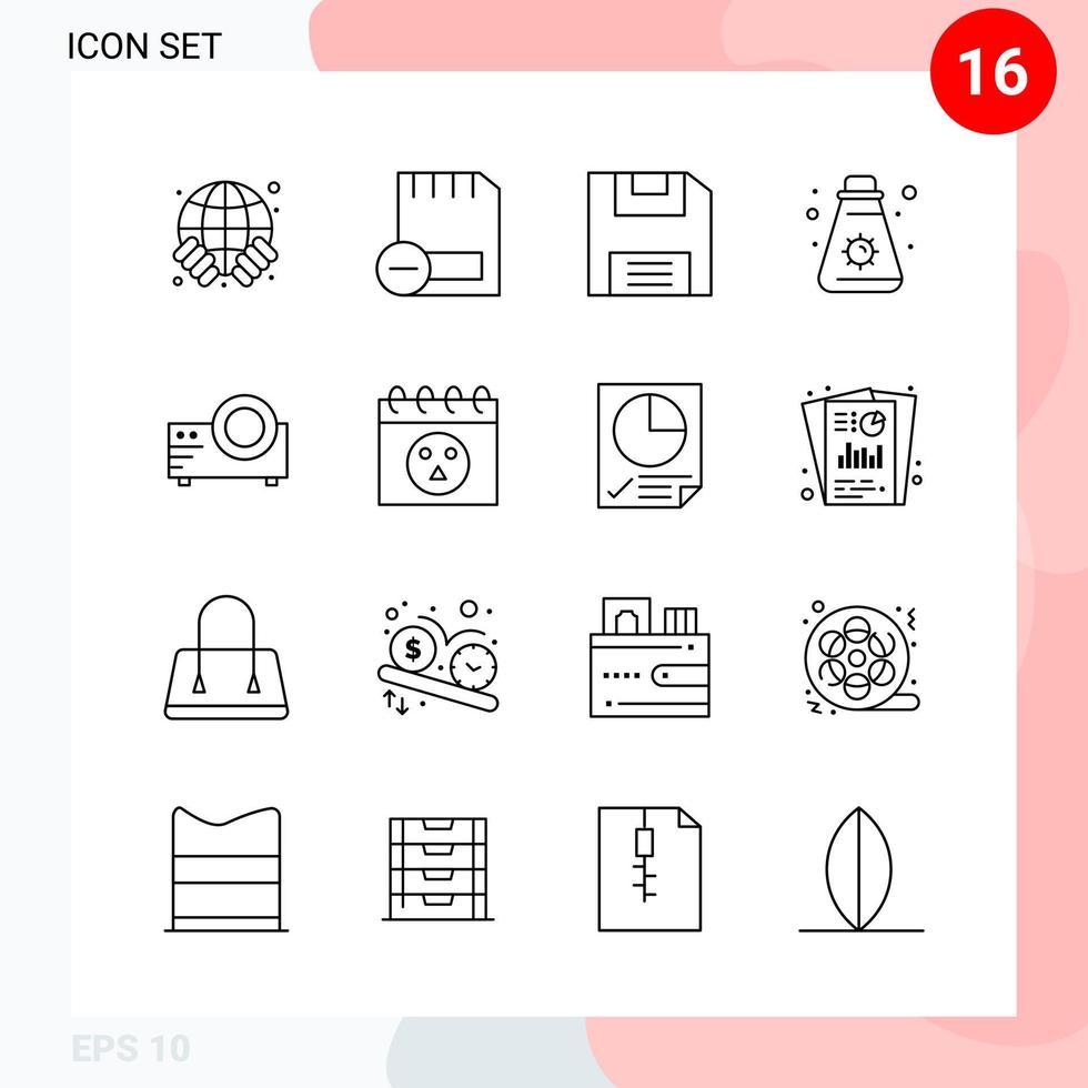 paquete de vectores de 16 iconos en estilo de línea paquete de contorno creativo aislado en fondo blanco para web y móvil