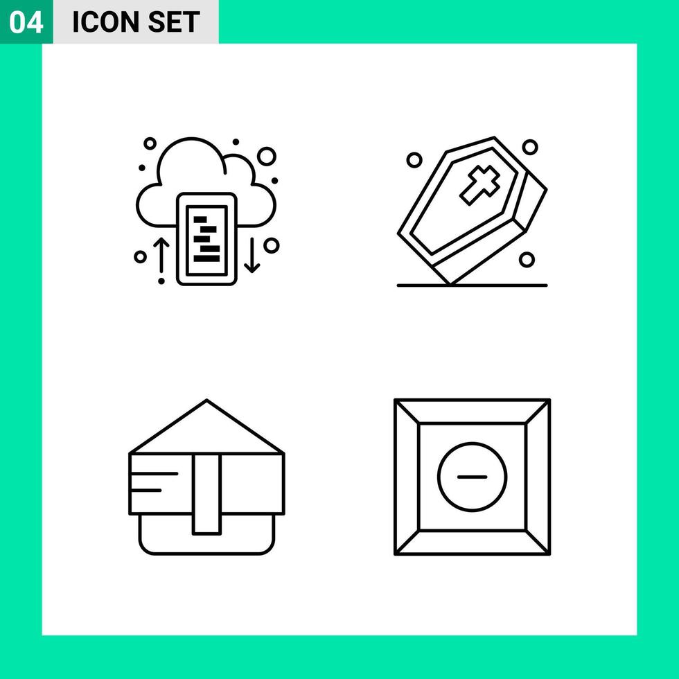 paquete de 4 iconos de estilo de línea establece símbolos de esquema para imprimir signos creativos aislados en fondo blanco 4 conjunto de iconos vector