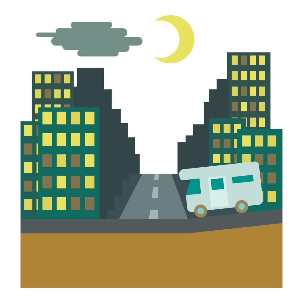 Camper rides at night in city concept, flat style vector